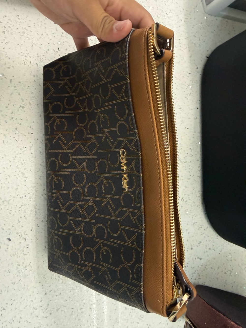 Calvin Klein Brown and Tan Monogram crossbody